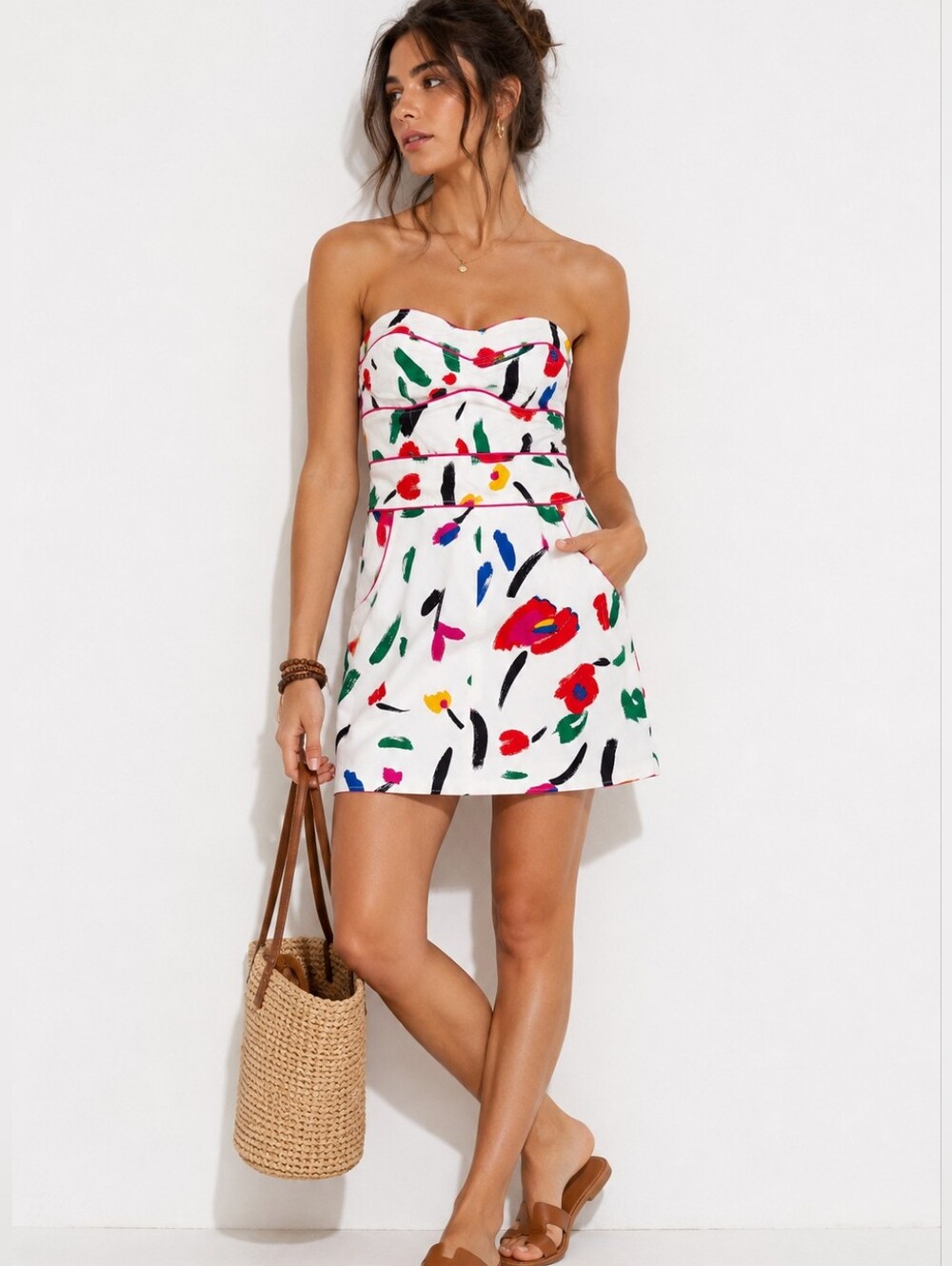 Lucy Love Abstract Colorful Floral Strapless Corset Dress Medium